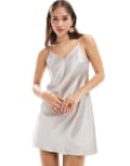 [Miss Selfridge] Miss Selfridge satin swing mini slip dress in silver 12 Silver