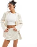 [Miss Selfridge] Miss Selfridge satin tailored micro mini skort in neutral (part of a set) 18 Champagne