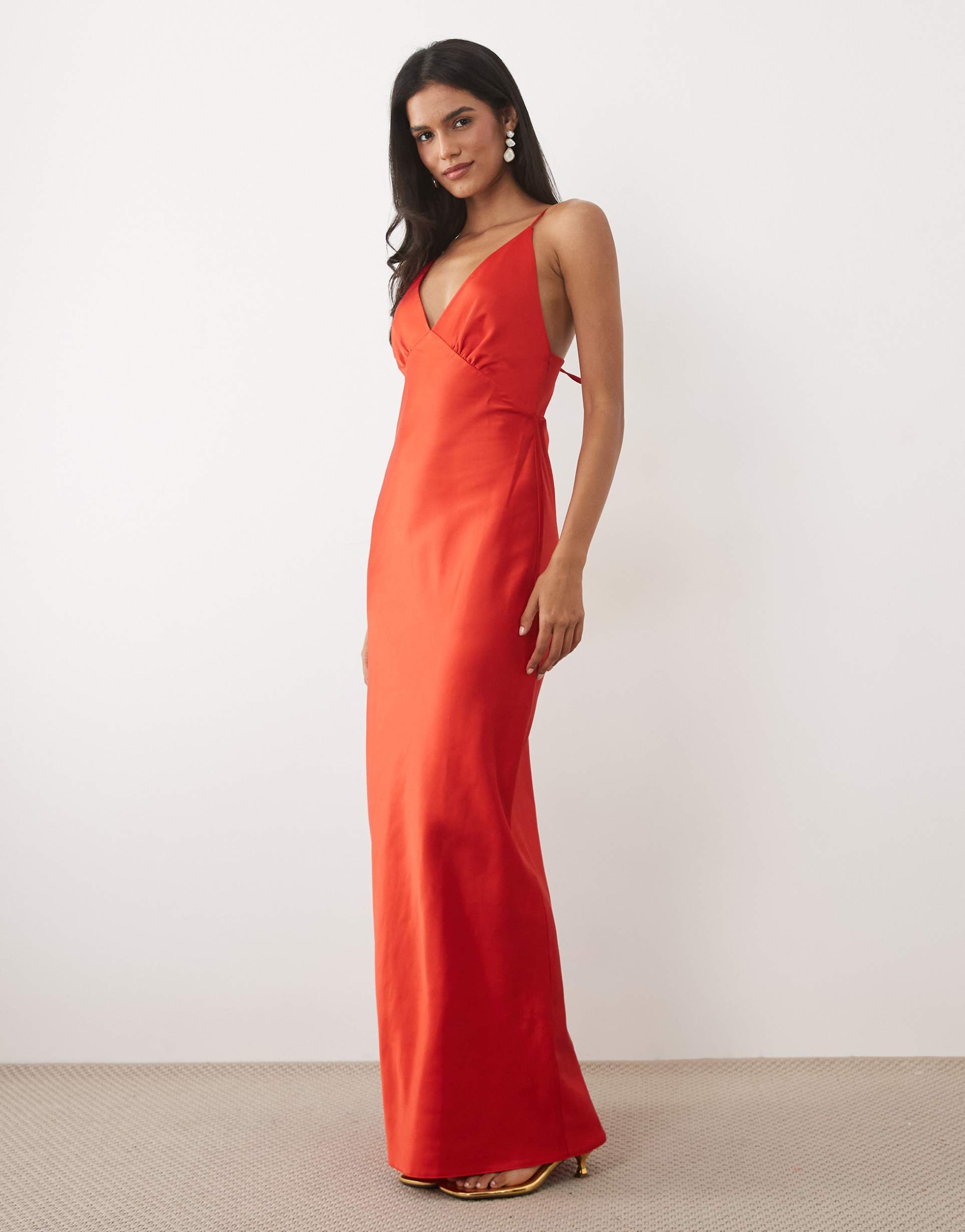 miss selfridge satin tie back maxi dress in red