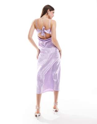 satin tie front maxi dress in lilac-Purple