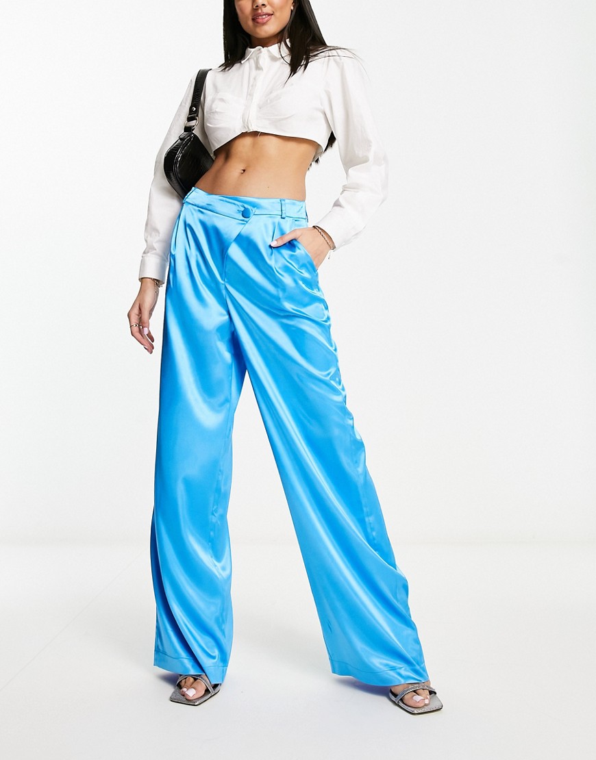 Miss Selfridge satin trouser with drop waistband co-ord in blue