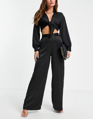 black satin wide leg pants