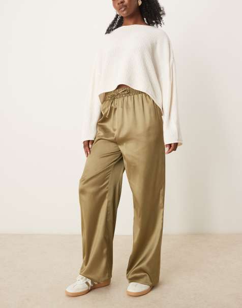 Miss Selfridge satin wide leg trouser in sage green - view 1