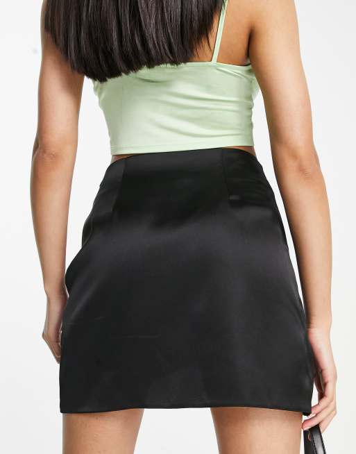 Miss Selfridge satin wrap mini skirt in black