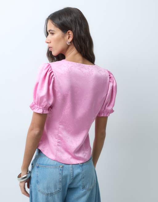 Miss Selfridge satinjacquard topp med mandarininspiration, 5 av 5