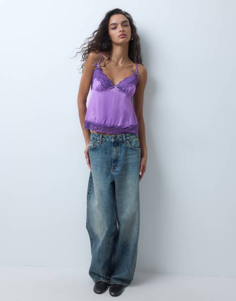 Miss Selfridge satintopp med spets i lila - view 1
