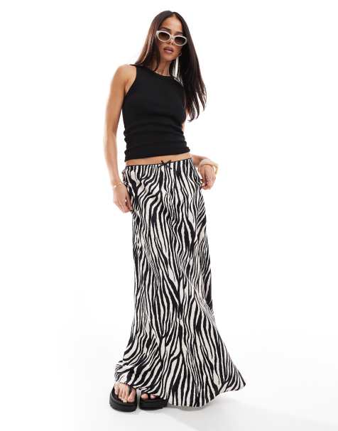 Miss Selfridge satin bias cut maxi skirt in zebra