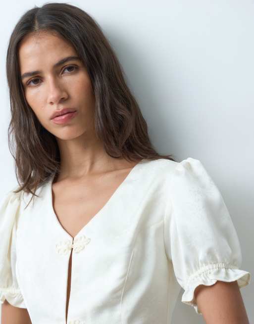 Miss Selfridge satynowy żakardowy top w stylu mandaryńskim, 3 z 5