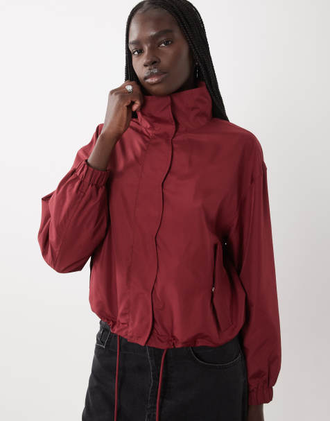 Miss Selfridge scallop detail windbreaker in cherry - view 1