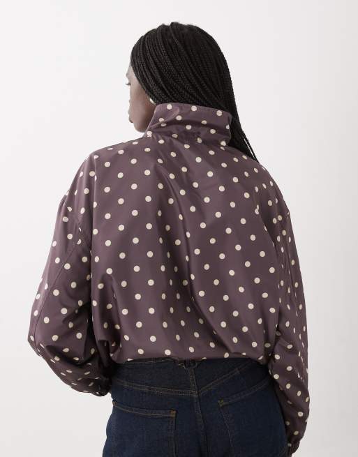 Miss Selfridge scallop detail windbreaker in chocolate polka dot, 4 of 4