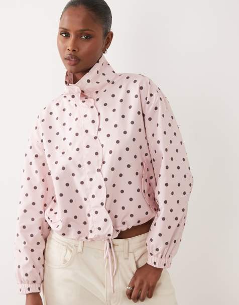 Miss Selfridge scallop detail windbreaker in pink polka dot - view 1