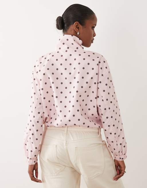 Miss Selfridge scallop detail windbreaker in pink polka dot, 4 of 4