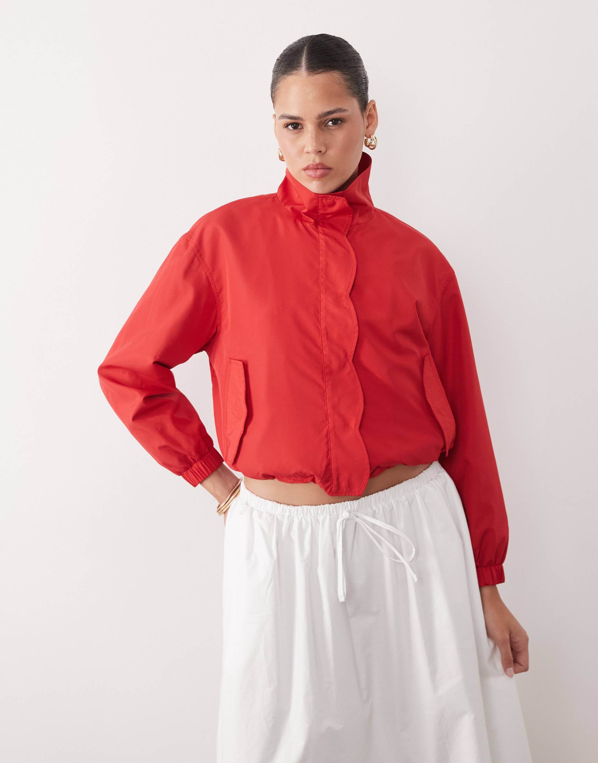 miss selfridge scallop detail windbreaker in red