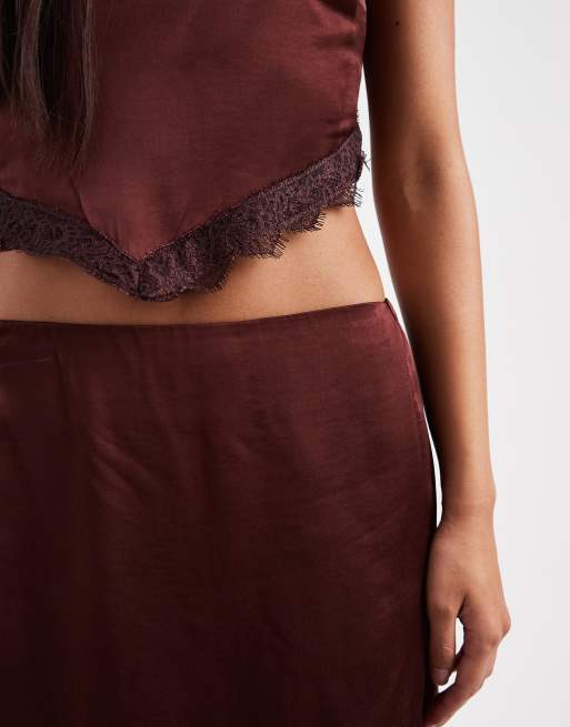 Miss Selfridge scallop edge mini skirt co-ord in chocolate, 4 of 5