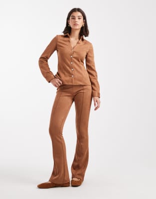 Miss Selfridge - Schlaghose aus Wildlederimitat in Hellbraun-Brown