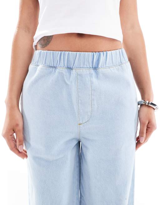 Miss Selfridge – Schlupf-Jeans in Bleach-Waschung mit elastischem Bund und geradem Schnitt, 4 von 5
