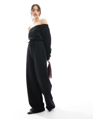 Miss Selfridge - Schulterfreier Jersey-Jumpsuit mit weitem Bein-Schwarz