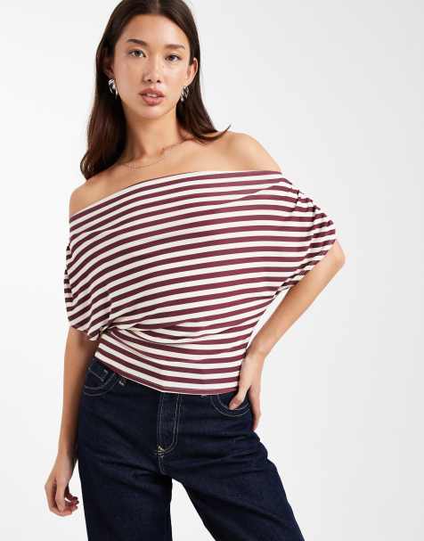 Miss Selfridge – Schulterfreies Oberteil mit Streifenmuster - view 1