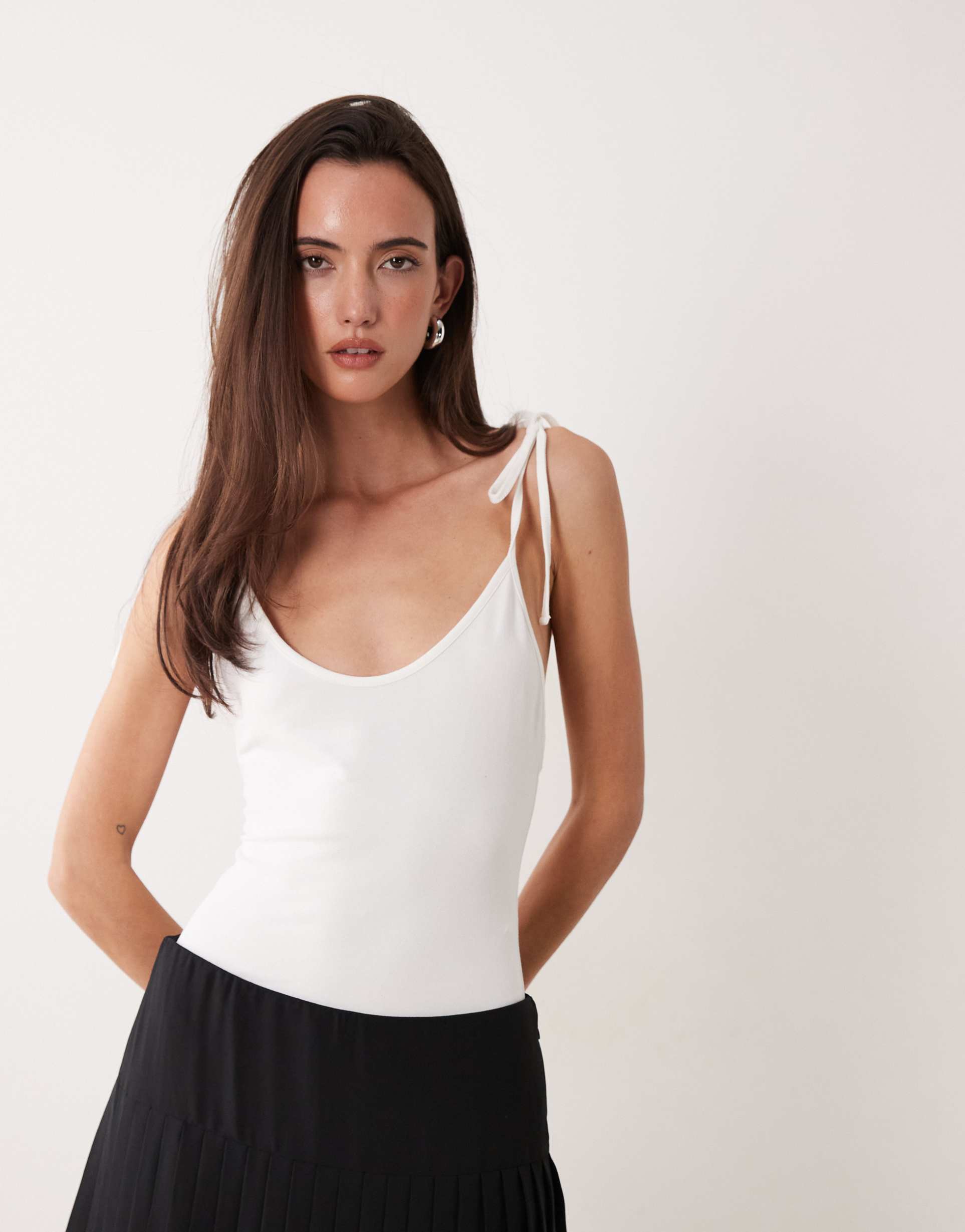 miss selfridge scoop back bodysuit with tie straps in white