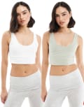 [Miss Selfridge] Miss Selfridge scoop bralet 2 pack in white and sage-Multi 4 White and sage