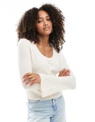 Miss Selfridge Scoop Neck Rib Knit Cardigan In White