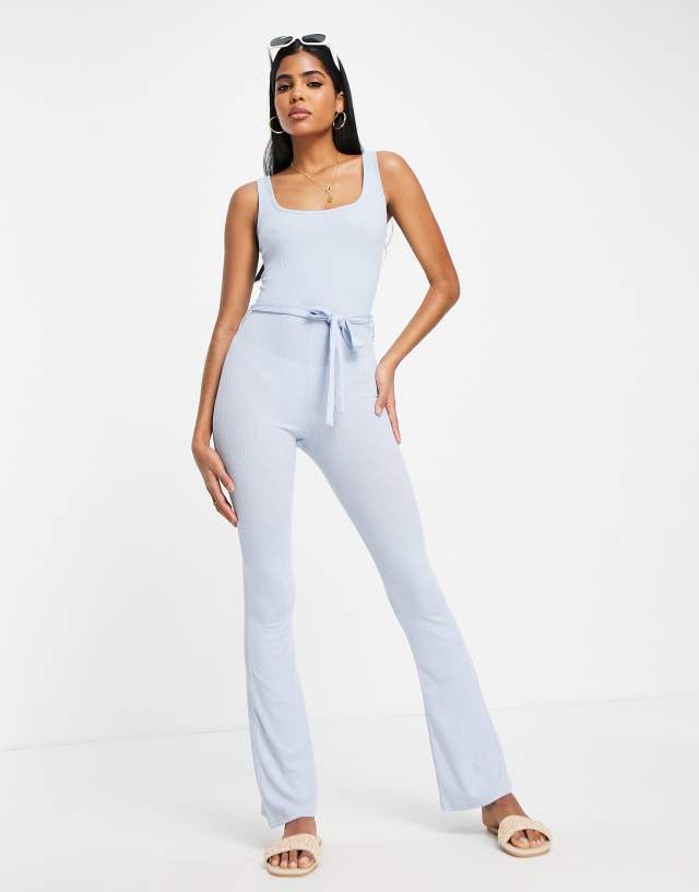 Miss Selfridge scoop neck rib tie waist jumpsuit