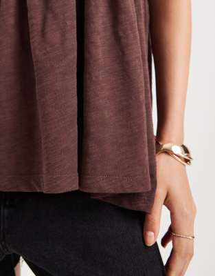 Miss Selfridge Scoop Neck Swing Top In Brown