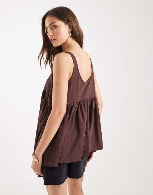 Miss Selfridge scoop neck swing top in chocolate slub, 4 of 4