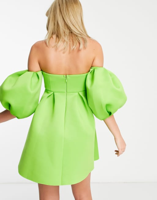 Lime green 2024 bardot dress