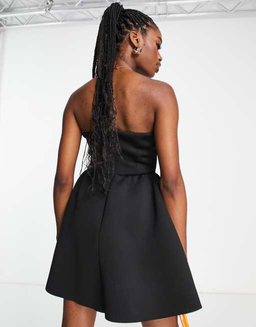 Miss Selfridge scuba lace trim bandeau mini dress in black, 2 of 4