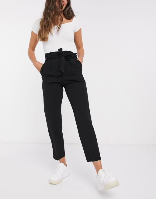 Paper-bag Pants - Black - Ladies