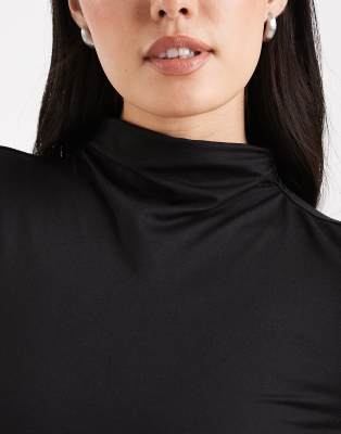 Miss Selfridge Sculpted Grown On Neck Bodysuit In Black