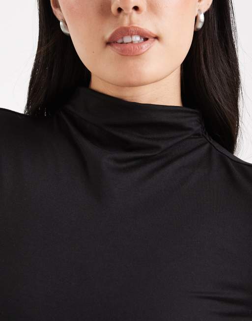 Miss Selfridge sculpted grown on neck bodysuit in black, 2 of 4