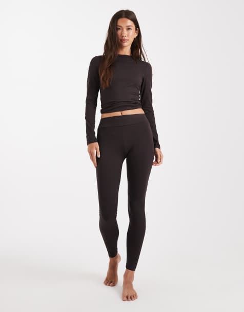 Miss Selfridge sculpted leggings in chocolate - view 1