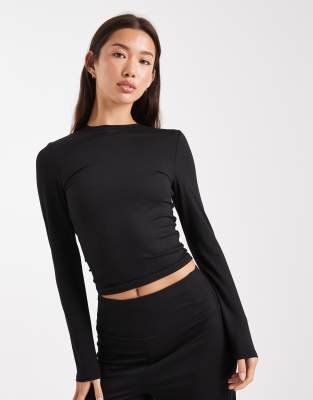 Miss Selfridge Sculpted Long Sleeve Tee In Black