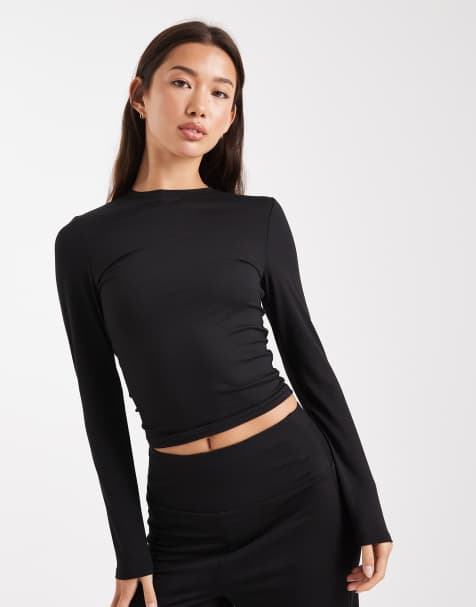 Miss Selfridge sculpted long sleeve tee in black - view 1