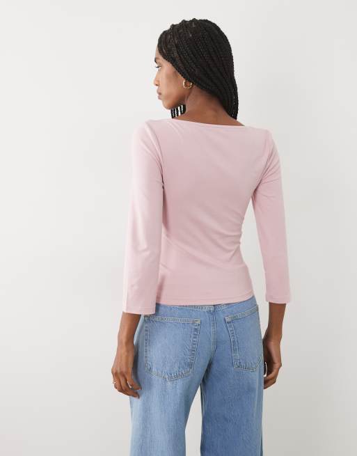 Miss Selfridge sculpted omlottopp med korsett- och sömdetaljer i rosa, 4 av 4