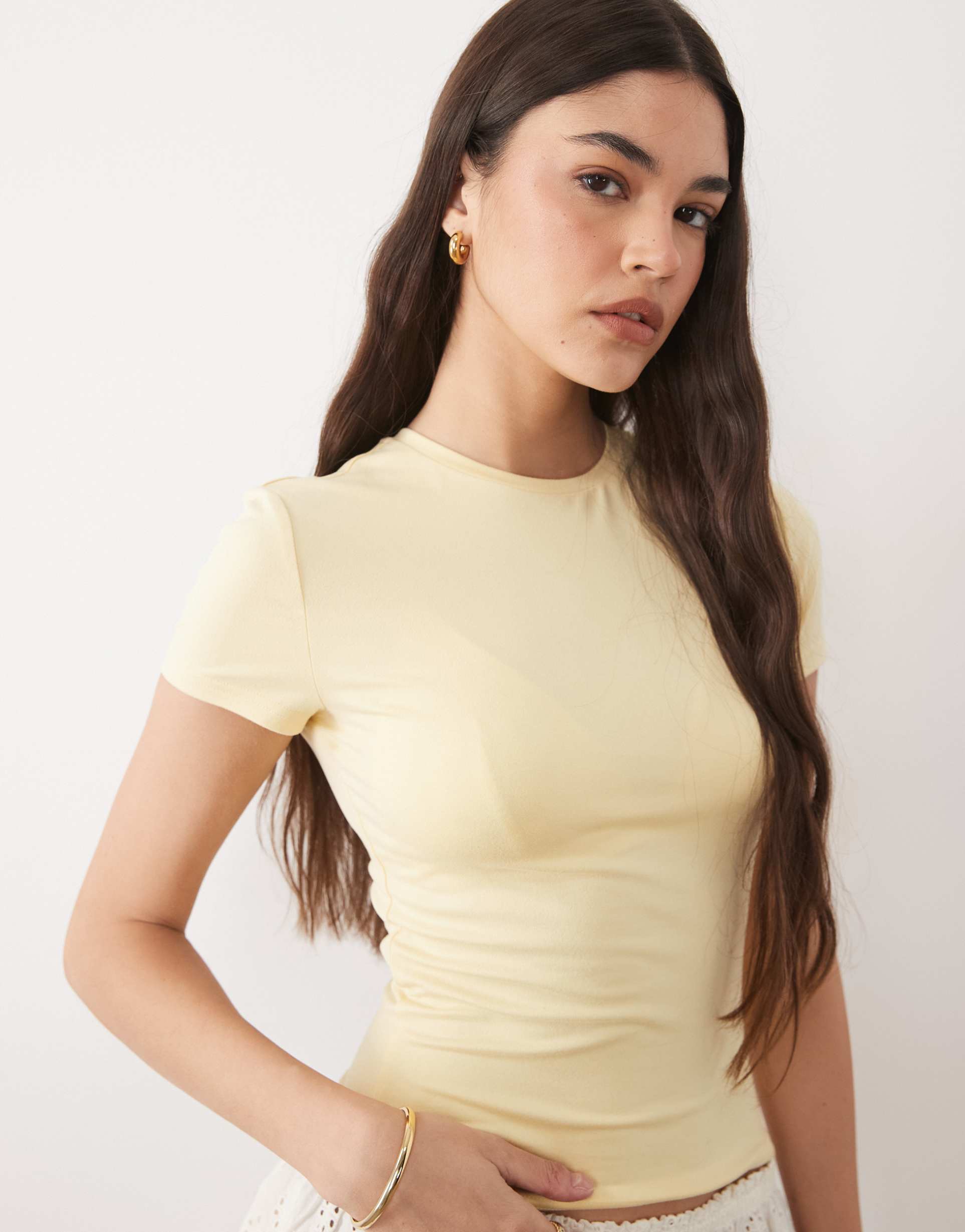 miss selfridge sculpted short sleeve tee in buttermilk