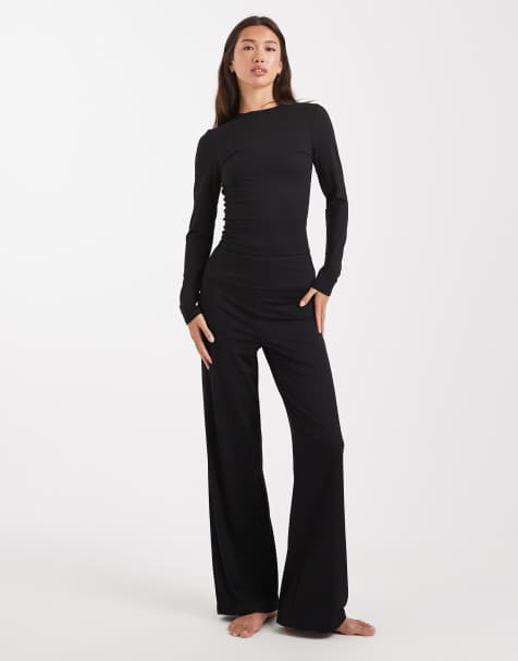 Miss Selfridge sculpted wide leg trousers in black - view 1