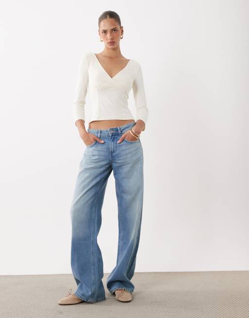 Miss Selfridge sculpted wrap corset seam top in cream, 2 of 4