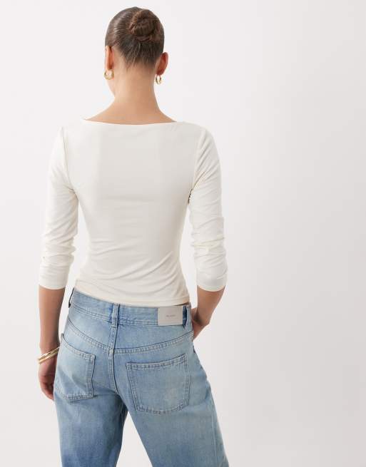 Miss Selfridge sculpted wrap corset seam top in cream, 4 of 4