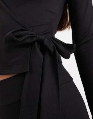 Miss Selfridge Sculpted Wrap Top In Black