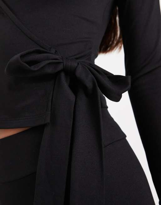 Miss Selfridge sculpted wrap top in black