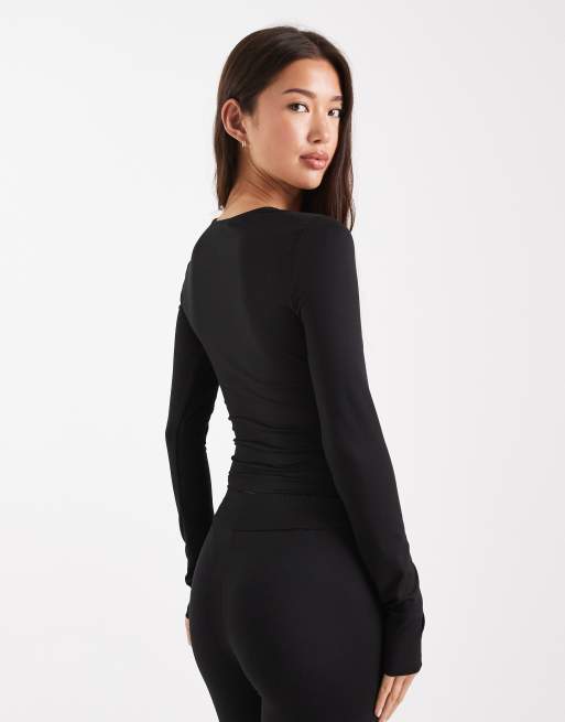 Miss Selfridge sculpted wrap top in black