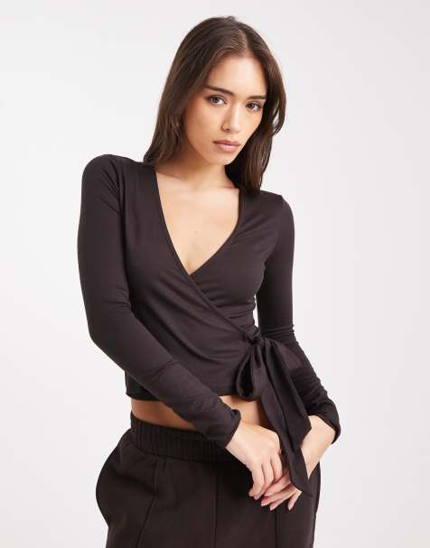 Miss Selfridge sculpted wrap top in chocolate - view 1