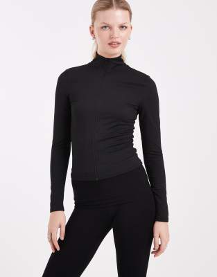Miss Selfridge Sculpted Zip Through Top In Black