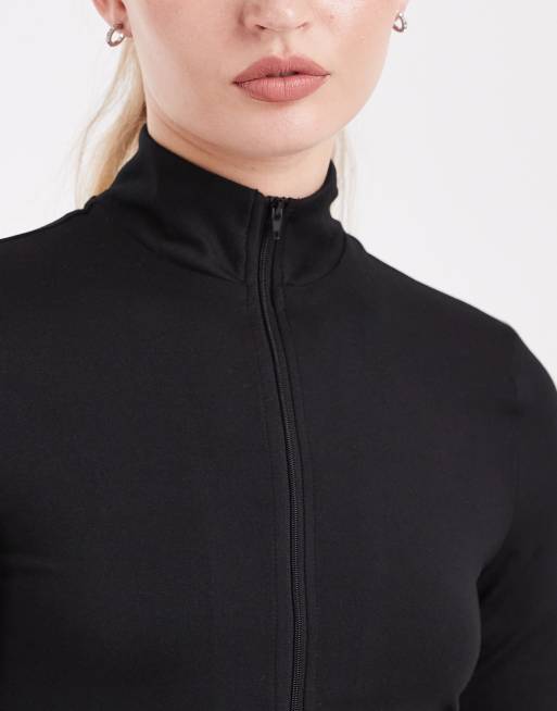Miss Selfridge sculpted zip through top in black, 4 of 4
