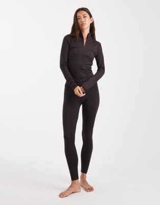 Miss Selfridge Sculpted Zip Through Top In Brown