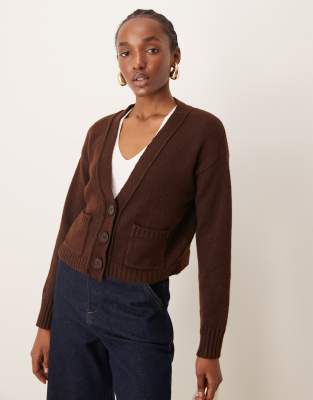 Miss Selfridge seam detail boxy cardigan in chocolate-Brown