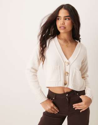 Miss Selfridge Seam Detail Boxy Cardigan In Cream-white
